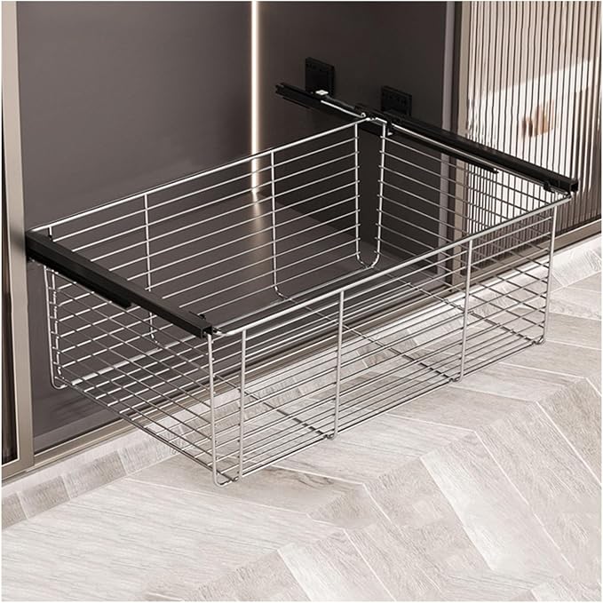 Pull-out Clothes Storage Basket,Stackable Storage Bins with Slide Rails,Stackable Shelf Baskets Organizer,for Wardrobe and Closet Drawer in Bedroom Office(22.44-24.4in)