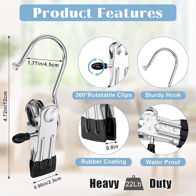 Boot Hangers Clips for Closet, Laundry Hooks Hanging Clips Clothes Pins Boot Holder Clips Space Saving Portable for Travel Tall Boots Socks Towel Jeans Hats (12, Multi)