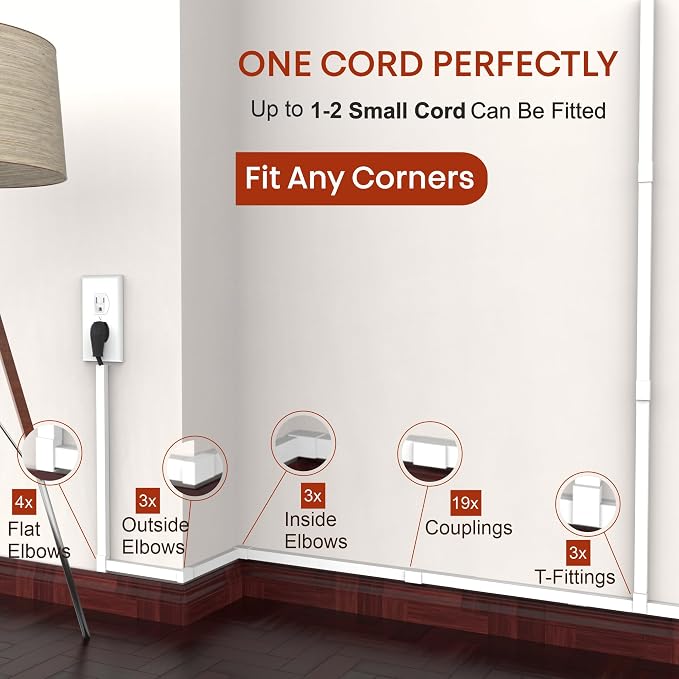 One Cord Channel Cable Concealer - 315in One-Cord Cover for Wall, Mini Wire Hider for 1-2 Wires, Paintable Electric Cable Cover for Outside, Wall Mount TV Cord Hider