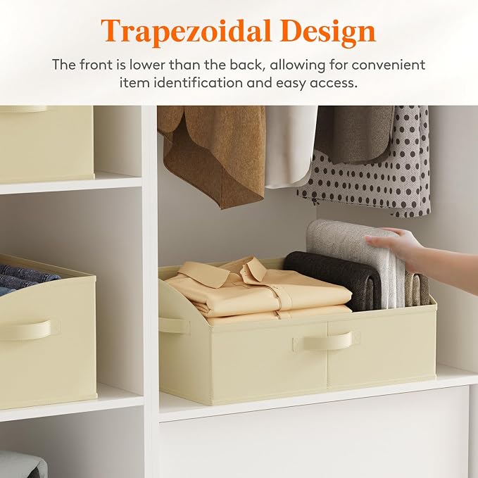 Lifewit Trapezoid Closet Storage Bins for Shelf, 6 Packs Non-woven Closet Organizer Baskets with Handles, Foldable Clothes Containers Boxes for Clothing, Book, Purse, 23L, Extra Large, Beige