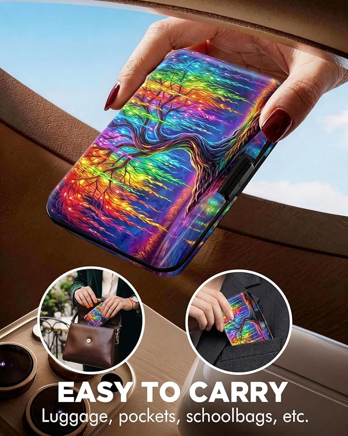 Maicican RFID Blocking Aluminum Credit Card Holder | Slim Metal Wallet for Women & Men, Business Card Case for Travel, Fits Front Pocket, Card holder wallet - Colorful tree