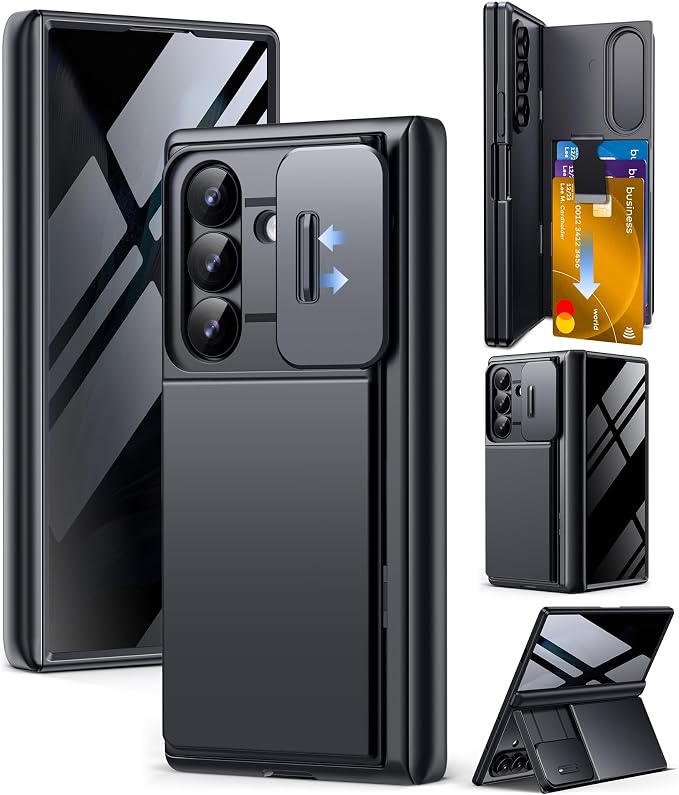 TONGATE Wallet for Z Fold 8 Ultra Case with Privacy Film & Stand, Black | 4-Card Holder, Anti Spy, Camera Cover, Full Hinge Protection Phone Case for Galaxy Z Fold 8 Ultra Office Business Outdoor