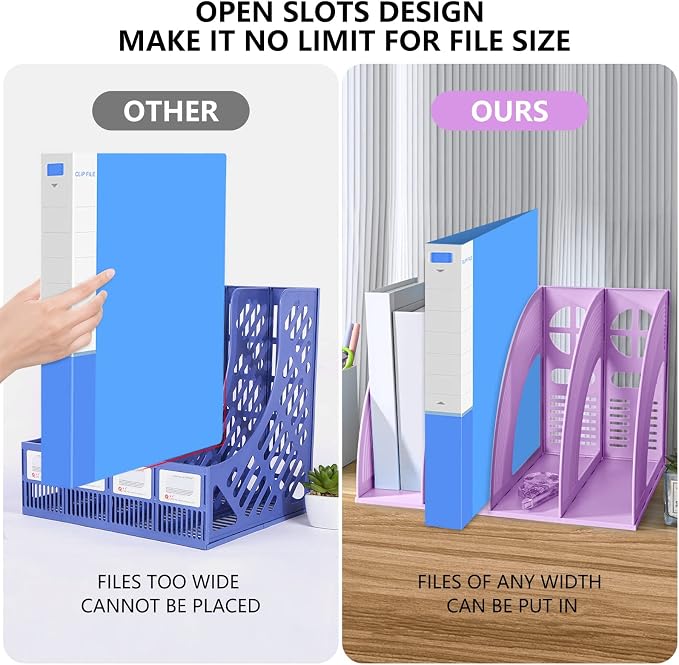 A4 File Holder Magazine File Folder Desk Organizer, 4 Vertical Compartments Bookshelf Document Divider Paper Box Bookends for Office Home Organization and Storage Racks