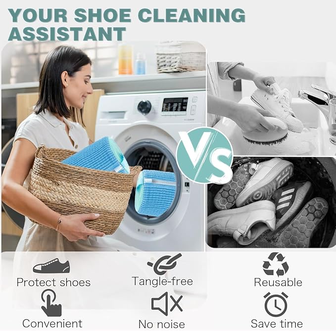 Shoe Washing Machine Bag,Laundry Shoe Bag for Washer and Dryer,Reusable Shoe Cleaning Bag for Sneakers,Tennis Shoes,With Self-locking Zipper, Microfiber Inside (Lite Blue - 2 Pack)