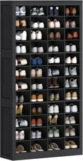 Hzuaneri Shoe Storage Cabinet, 48 Pairs Free Standing Closet Organizer, 9 inch Widened Cell Wood Shoe Organizer, 12 Tiers Vertical Space Saving Shoe Rack for Entryway, Cloakroom, Black SR39604X