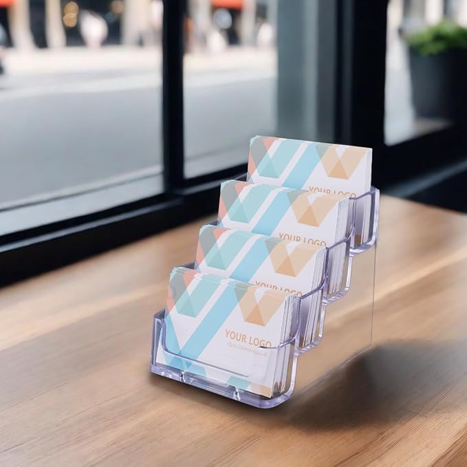 HSYMQ 2 Pack Clear Business Card Holder for Desk Plastic Business Card Display Stand, Acrylic Business Card Holder with 4 Tier for Office