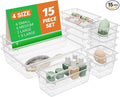 SpaceHacks 15 PCS Clear Plastic Drawer Organizer Set, 4-Size Acrylic Drawer Storage Trays, Storage Bins for Makeup, Gadgets, and Jewelry in Bathroom, Bedroom and Office, Clear