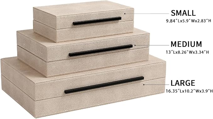Decorative Boxes with Lids, Set of 3 Faux Leather Decorative Box, Large Modern Nesting Storage Decorative Boxes with Lids for Home Decor, Jewelry Boxes, Photo Boxes, Organizer Box (Ivory)