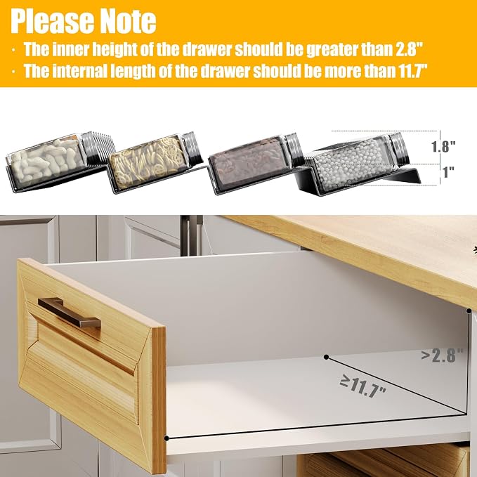 Famhap Spice Drawer Organizer Expandable 8 Tier for 11.6"-23.2" Wide Drawer | Durable Plastic, Slanted Seasoning Drawer Organizer, Use for Kitchen Spices Cosmetics