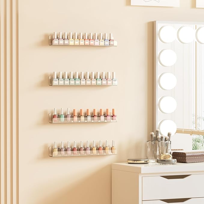 upsimples 6 Pcs 12" Clear Acrylic Shelves, Small Shelf for Wall Display | Narrow Floating Shelves for Nail Polish, Vinyl Wall Mount, Record Holder, Magazine Rack, Comic Display, Picture Ledge Shelf