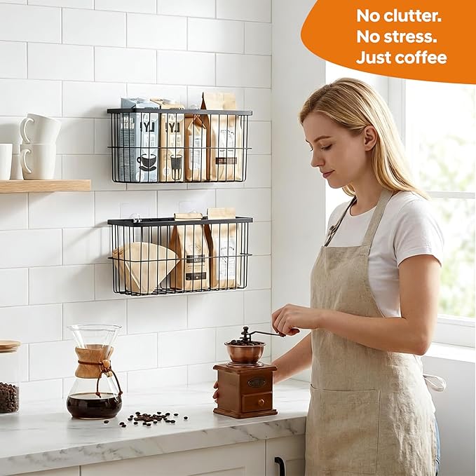 FAMNONE 2-Pack Adhesive Cabinet Door Organizer, 5.9" Inside Cabinet Storage | Lid Organizer for Cabinet, No Drill Wall Mounted Storage Box for Pantry Door, Kitchen & Bathroom Space Saving Organizer