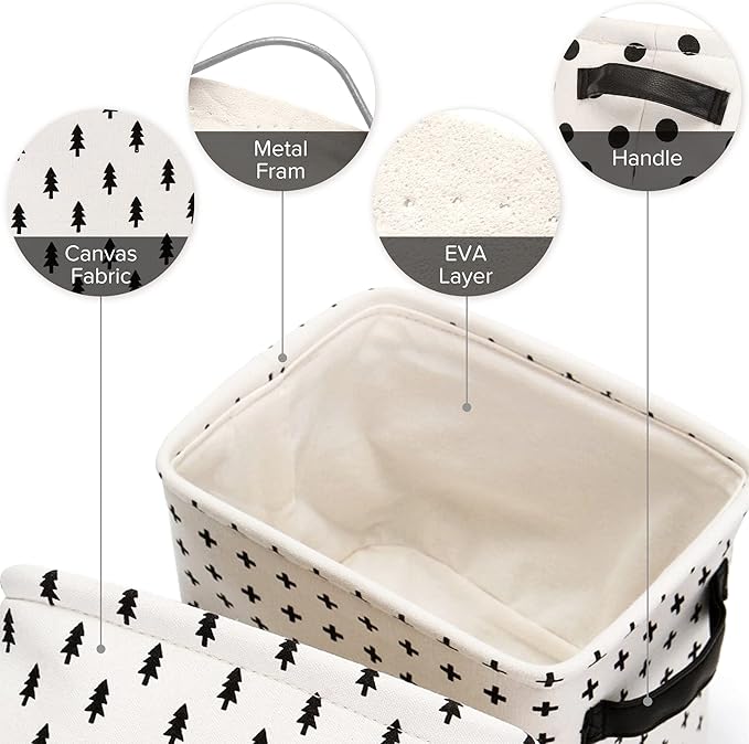 Sea Team Collapsible Small Canvas Fabric Storage Basket with Handles, Square Mini Storage Box, Cube, Foldable Shelf Basket, Closet, Desk Organizer for Nursery, Home, Office (Set of 4) (Small, Black)