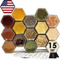 15 Pack Magnetic Spice Jars for Refrigerator Hexagon Glass Spice Jars with Magnetic Lids, Shaker, Spice Labels, Magnetic Glass Spice Containers for RV Travel Trailer Kitchen Fridge Cabinet Wall mount