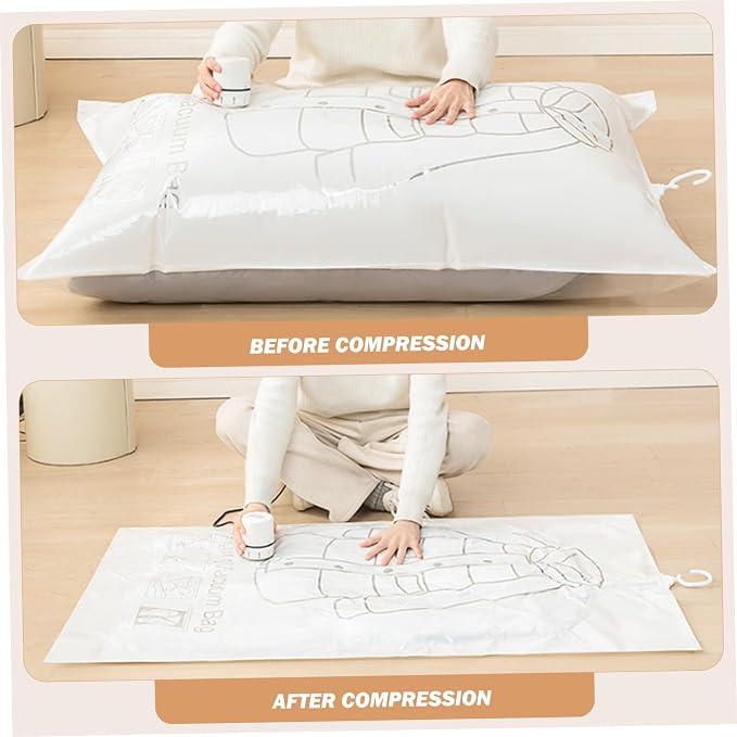 6PCS Hanging Vacuum Storage Bags for Clothes, With Hand Pump Reusable Compressed Seal Clear Space Saver Vacuum Storage Bags, For Clothes, Suits, Dress, Space Saver
