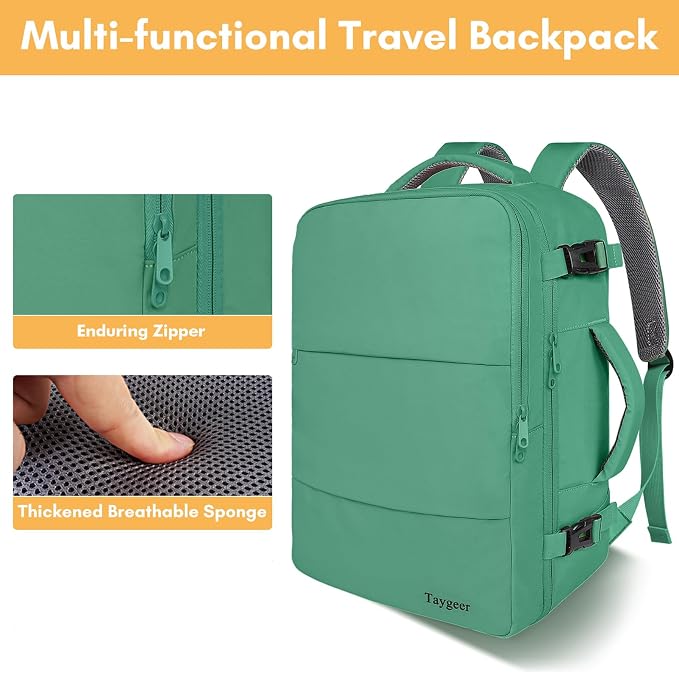 Taygeer Travel Backpack for College Woman, Backpack for 15.6 inch Laptop | Lightweight TSA Friendly Bag for Women with Water Bottle Holder, Back Pack Carry On Luggage for friend Gym Sport,Green