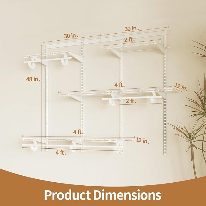 PROWORX 4-6 Ft Closet Organizer System, Adjustable Metal Wire White Closet System, Expandable Walk in Closet Organizers and Storage System, Closet Shelves with Hanging Rods