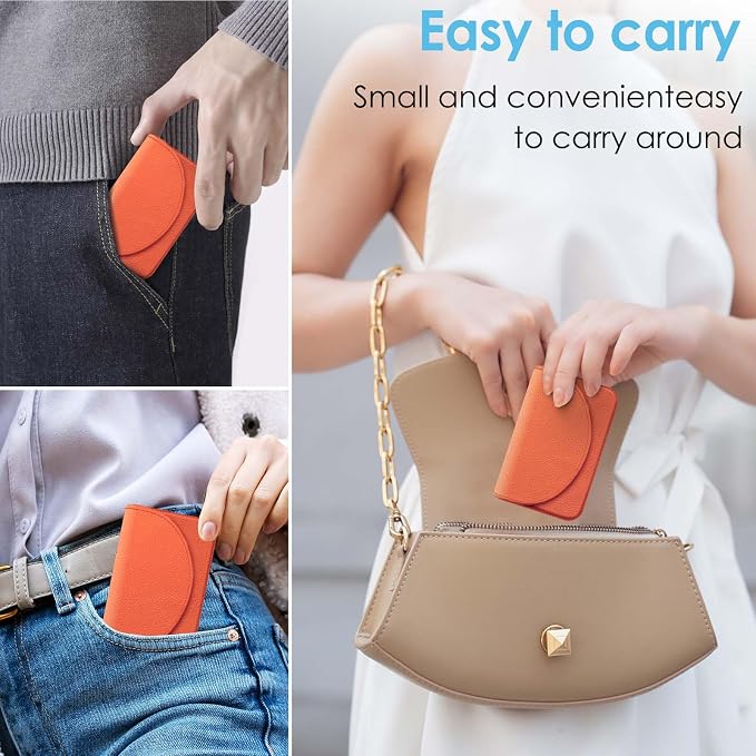 Business Card Holder，PU Leather Business Card Case Color Printing Pattern Card Holder Wallet，Pockets Magnetic Credit Card Holders for Men and Women，Orange