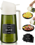 Oliver Oil Sprayer Dispenser for Cooking Bottle 16oz Green Glass White | 2-in-1 Lightproof Borosilicate Glass Oil Bottle, Wide Mouth for Easy Refill Clean