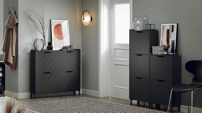 Haotian Slim Shoe Cabinet Entryway | Hidden Shoe Storage with Two Flip Drawers to Save Space, Freestanding Shoe Rack for Front Door, Entryway, Hallway (Black)