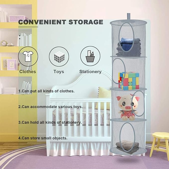 2pcs Hanging Mesh Storage Organizer Bag Foldable Space Saving Organizer with 2pcs S Hooks for Room Bathroom Wall Balcony Wardrobe(Grey，Blue)