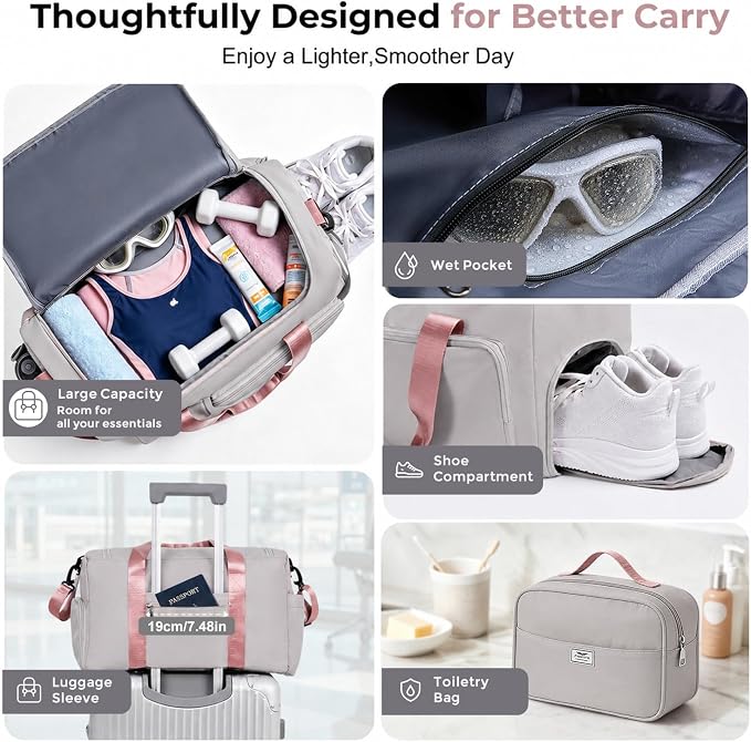 FIORETTO Women's Gym Duffle Bag with Shoes Compartment, 30L Capacity, Ideal for Travel, Gym, Sports, Duffel, Weekender
