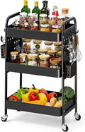 KINGRACK 3 Tier Rolling Cart with DIY Pegboard, Metal Utility Cart with Wheels, Hooks & Baskets, Sturdy Storage Organizer for Craft, Bathroom, Kitchen, Office, Nursery, Classroom
