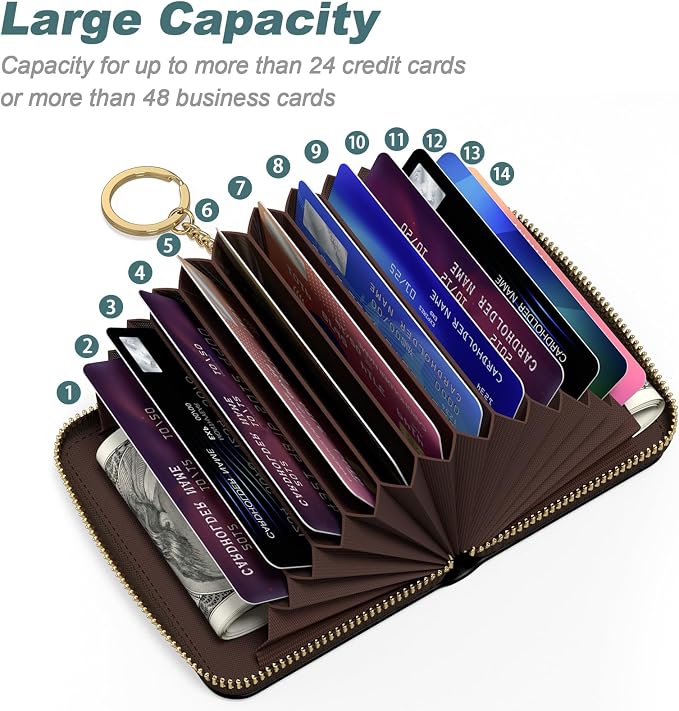 Nipichsha Credit Card Holder, Small RFID Card Wallet for Women, Slim Leather Card Holder Wallet, Credit Card Wallet Organizer, Pocket Business Card Case with Zipper & Keychain, Japanese Wave
