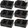Closet Organizers And Storage - UPGRADED Trapezoid Storage Bin With Leather Handles & Adjustable Dividers, Fabric Collapsible Storage Bins For Clothes Storage & Shelf Organizer (6pcs, Small, Black)