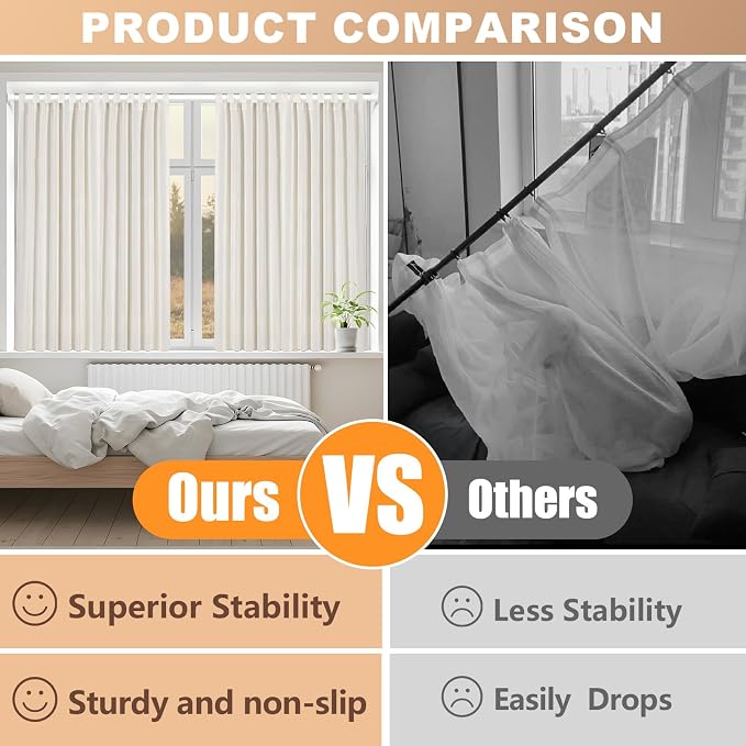 Adjustable Spring Curtain Rod 30-76 inch, Tension Curtain Rod No Drilling, Tension rods for Window Doorway Kitchen Curtain, White