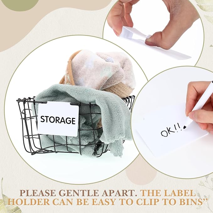 Siifert 50 Pcs Basket Labels Clip Set for Storage Bins Include Removable PVC Bin Label Holders with Chalk Markers for Kitchen Pantry Organization Labeling Box Shelf 48+2 96+4 (White)