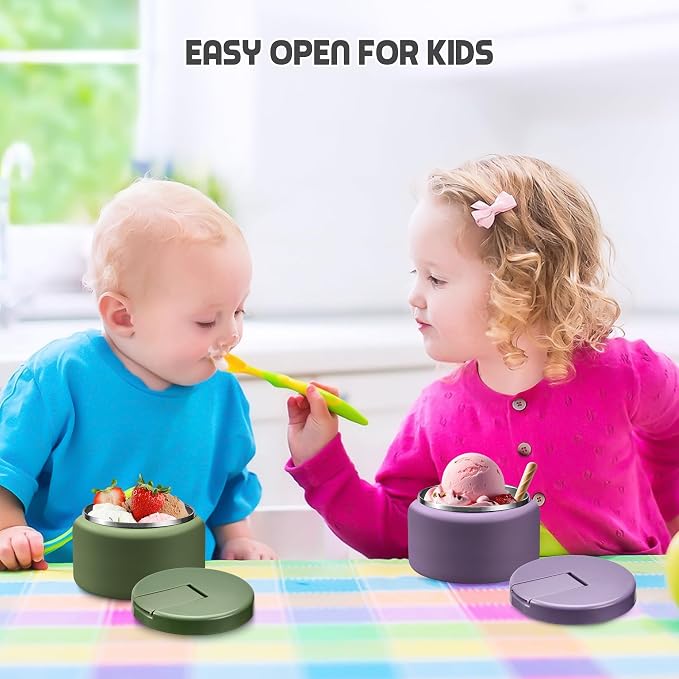 BOSEDSANG 13.5oz Soup Thermo for Hot Food Kids with Buckle Lid Insulated Vacuum Food Jar Wide Mouth Leakproof Stainless Steel Lunch Container (Green)