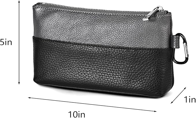 Leather Tool Bag Zipper Pouch, Premium Tool Pouch with Zipper, Utility Multipurpose Storage Organizer Tool Pouches with Carabiner Metal Zipper for Tools, Stationary, Pencil Pouch