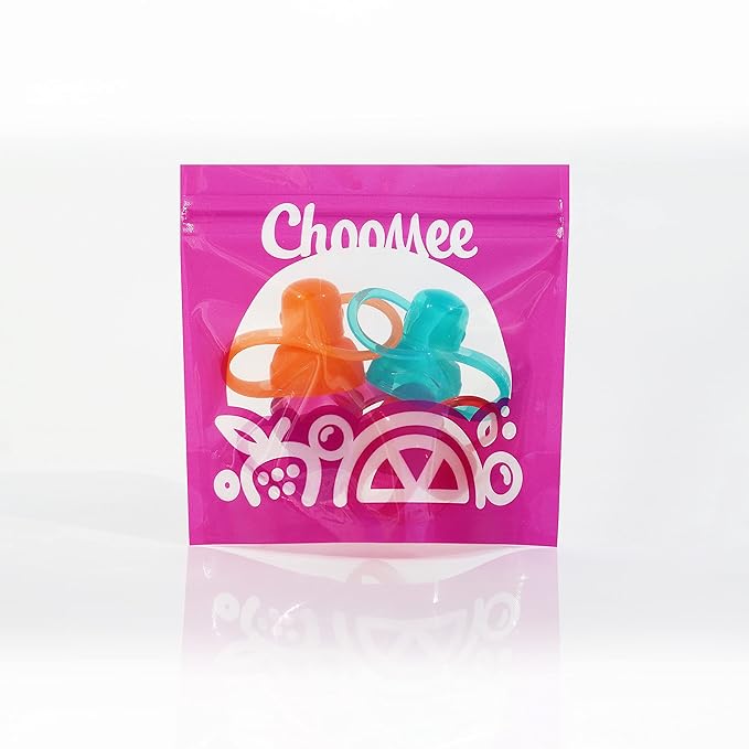 ChooMee SoftSip Food Pouch Top | Baby Led Weaning | No Spill Flow Control Valve, Protects Childs Mouth, 100% Silicone, BPA Free | Four Colors, 4 CT