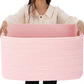 75L Large Woven Storage Basket, Pink Cotton Rope Laundry Hamper with Handles, 22”x17”x12” Rectangle Blanket Basket for Toys, Clothes, Pillows, Nursery and Living Room,Shelf Basket