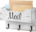 DRASTAR Small Mail Organizer Wall Mounted,Wooden Mail & Key Holder for Wall, Hanging Mail Organizer,Retro White
