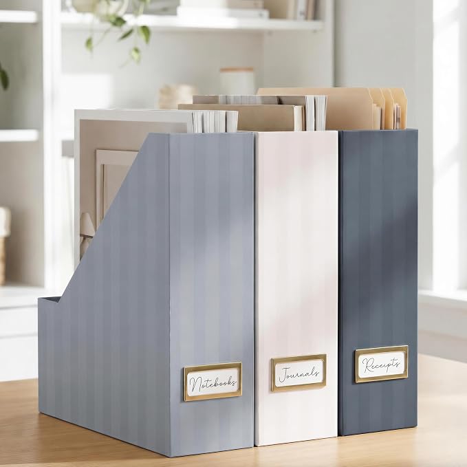 Beautiful Magazine Holder Set of 3 - Sturdy File Holder to Organize Your Desk or Shelves - The Perfect Office & Work Storage to Effortlessly Arrange Your Paperwork, Files, Magazines, Books or Binders
