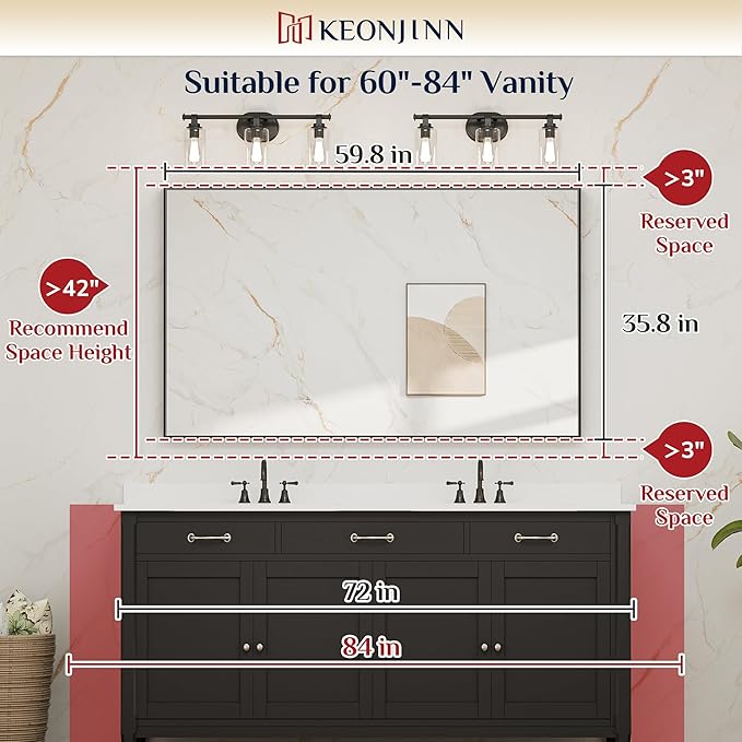 Keonjinn Gold Bathroom Mirror 60 x 36 Inch, Brushed Gold Metal Framed Mirrors, Square Corner Rectangular Large Wall Mirrors, Trimmed Wall-Mounted Vanity Mirror(Horizontal/Vertical)