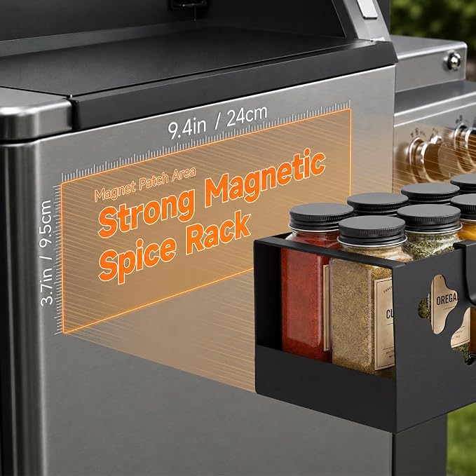 Linidcoud 2 Pack Metal Magnetic Spice Rack Organizer for Pellet Grill Accessories, Outdoor Grill Storage for Most Pellet Smokers, Ironwood Series, Pro Series, Z-Grills, Pit Boss