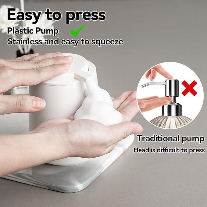 Ceramic Foaming Soap Dispenser, 12 Oz Foam Hand Soap Dispenser for Bathroom, Face Wash Dispenser Bottle with Foaming Pump, Refillable Lotion Dish Soap Foam Dispenser for Kitchen, Matte White