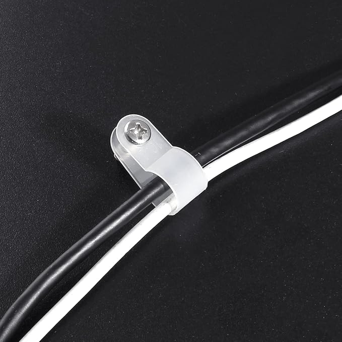3/8 Inch R-Type Clip Clamp, 100 Pcs | Nylon P-Type Mounting Clips, Cable & Wire Management, Stainless Steel Screws Included