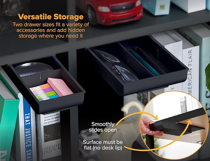 Bostitch Konnect Under Desk Drawer,Self-Adhesive Slide Out Storage Organizer with 4 Customizable Dividers,2 Count (Pack of 6)