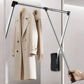 Pull Down Closet Rod, 24‘’-33‘’ Adjustable, 40 lbs Capacity | Polished Metal Surface, Two-Way Buffering System, Smooth Pull-Down Access, Side-Mounted Design, Space-Saving Closet Organizer