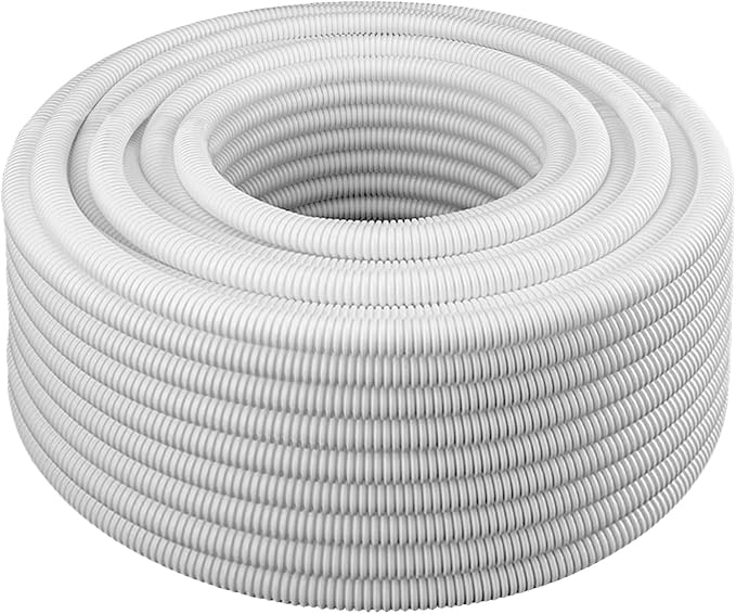 Electriduct 1/4" Polypropylene Non-Slit Wire Loom Corrugated Flexible Conduit - 25 Feet - White
