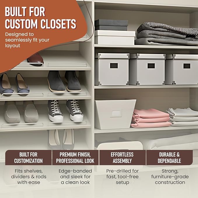 B&B HARDWARE Closet Evolution Classic Vertical Panels Up to 80 Inch – Pre-Drilled Organizer Units – Scratch Resistant Laminate, Compatible with Closet Systems & Accessories (Light Grey, Pack of 2)