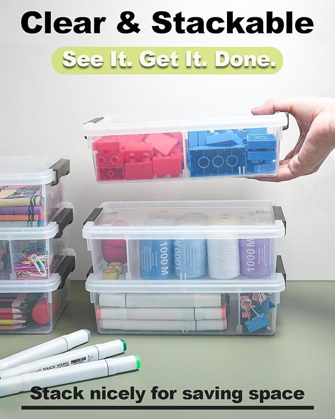 12 Pack Extra Large Pencil Box with Removable Divider, Thickened Pencil Case Bulk, Clear Crayon Marker Organizer Stackable Plastic Small Storage Containers for Pen Craft School Supplies(Grey)