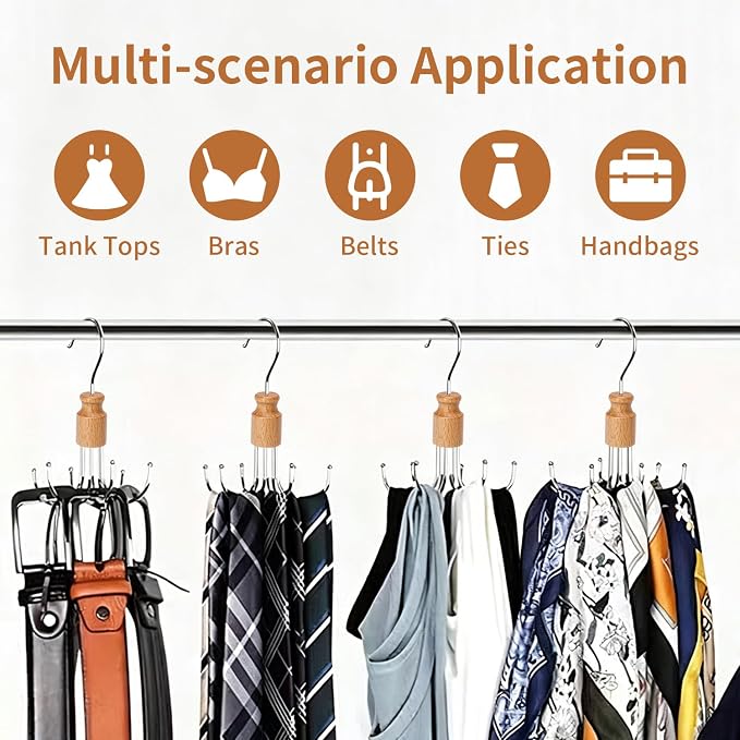360° Rotatable Belt Rack & Closet Organizer - Holds Up to 24 Belts, Ties, Scarves | Space-Saving Hanging Holder for Bras, Tanks, Purses | Silver (1)