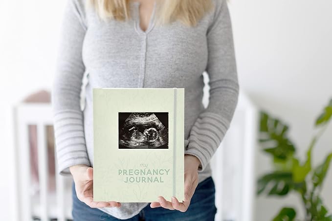 Pearhead My Pregnancy Journal, Guided Pregnancy Memory Book with Sonogram Photo Insert, Trimester Milestone Tracker & Keepsake for Expecting Moms, Baby Shower Gift, Sage Green Leaf