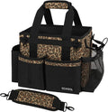 SCAVATA Compact Wearable Cleaning Caddy with Handle & Shoulder Straps | Small Cleaning Supplies Organizer, Under Sink & Car Cleaning Tools Storage Bag for Housekeepers Cleaners, Leopard