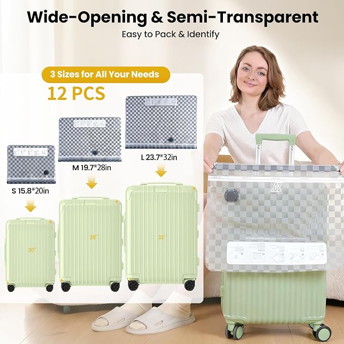 12 Pack Vacuum Storage Bags for Travel with Digital Display Air Pump,Carry-on Packing Bags for Luggage and Suitcase,Space Saver for Clothes