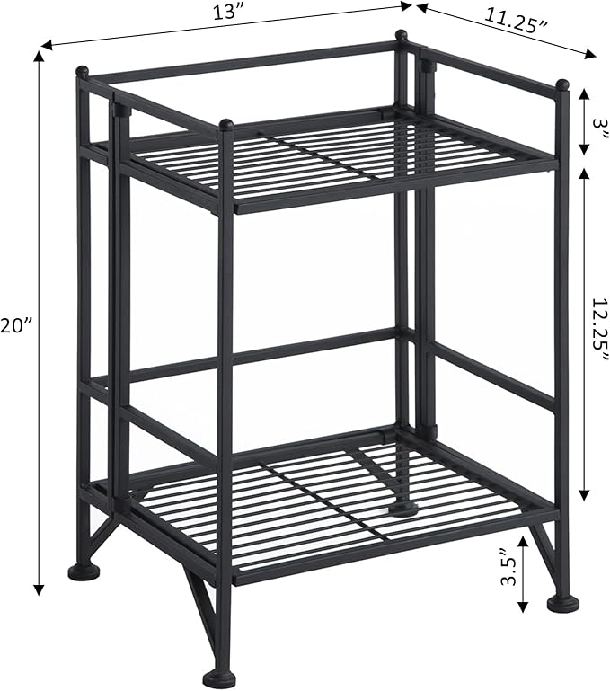 Convenience Concepts Xtra Storage Shelves - 2-Tier Folding Metal Storage Shelves, Closet Organizer for Office, Laundry Room, Bedroom, Garage, Kitchen, Bathroom, Black